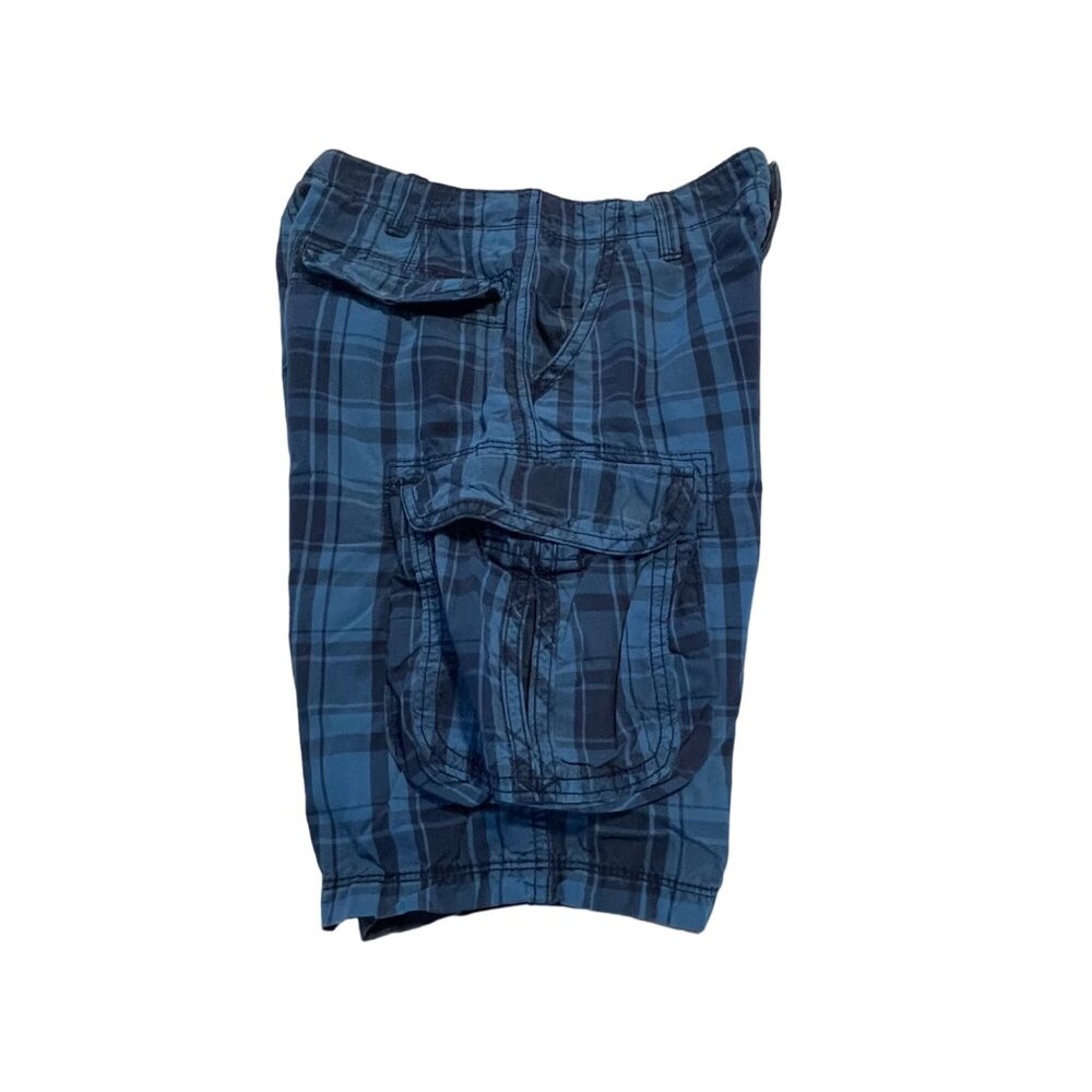 Gap Kids Boys Plaid Cargo Shorts 12 Regular Blue 100% Cotton